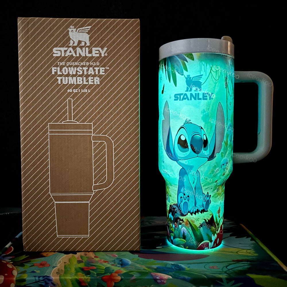40oz Stitch Tumbler Glow in Dark with Sraw and Straw Topper